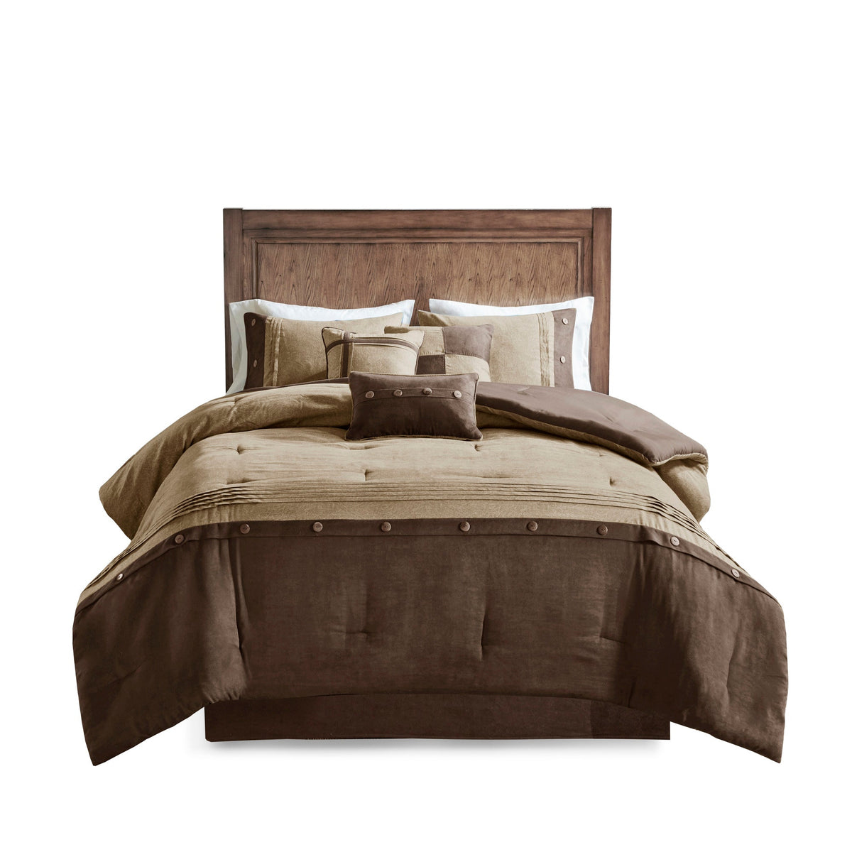 Brown Faux Suede 7 Piece Comforter Set with Decorative Pillows - King