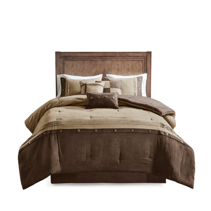 Brown Faux Suede 7 Piece Comforter Set with Decorative Pillows - King