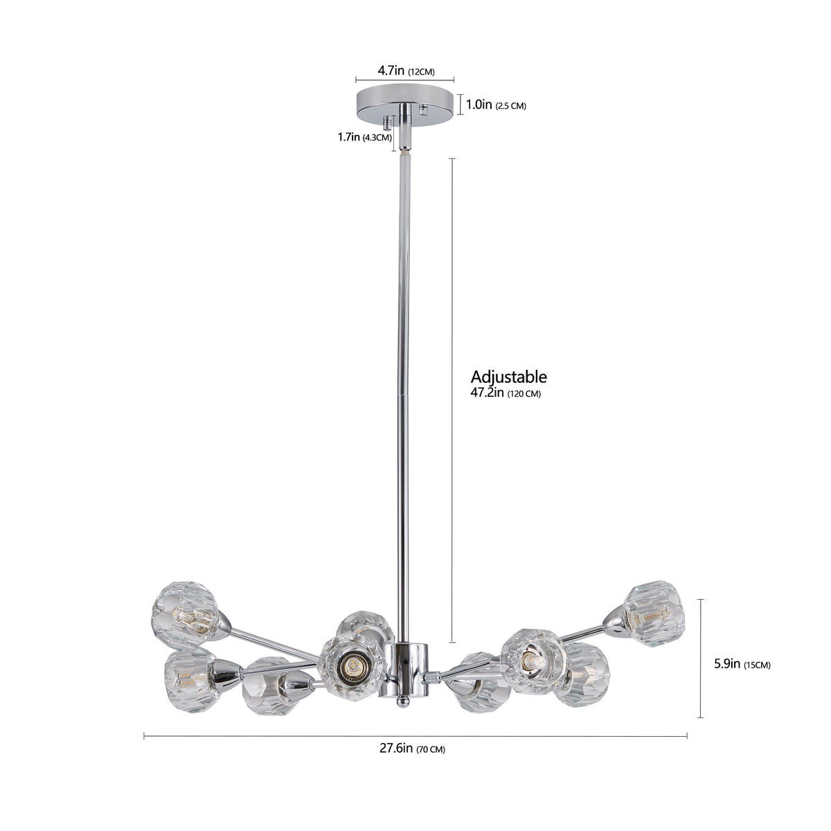 28" Modern Crystal Chandelier with 9 Lights - Chrome