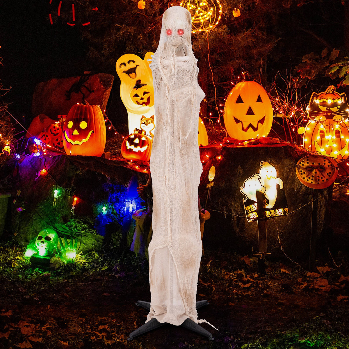 6FT Halloween Animated Standing Mummy with LED Red Glowing Eyes