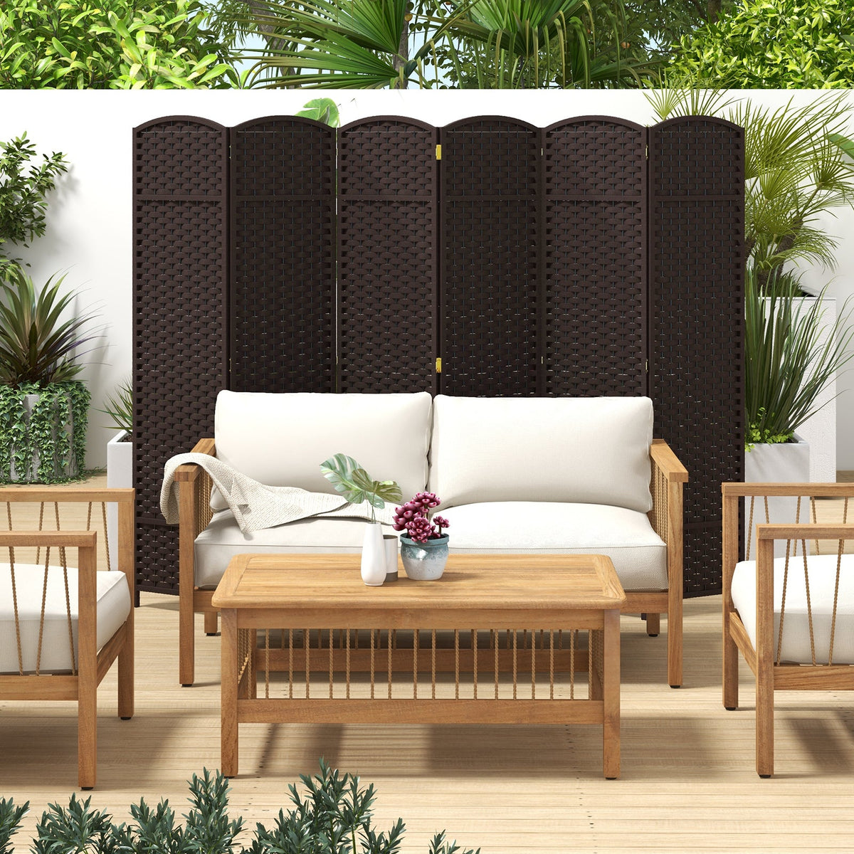 6-Panel Room Divider 5.6 FT Tall Folding Privacy Screen with Hand-woven Texture