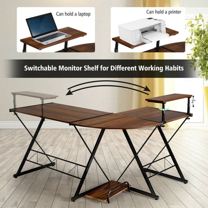 L-Shaped Desk Reversible Corner Computer Desk with Movable Shelf and CPU Stand