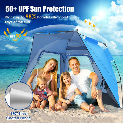 3-4 Person Easy Pop Up Beach Tent UPF 50+ Portable Sun Shelter