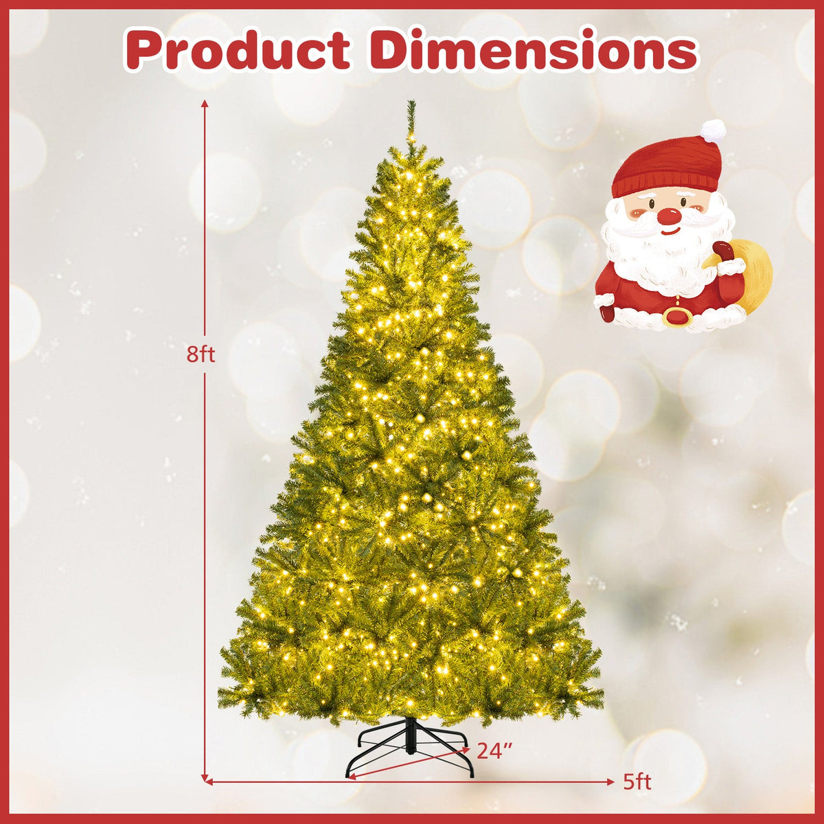 6/7/8 FT Pre-Lit Artificial Christmas Tree with Remote Control and LED Lights