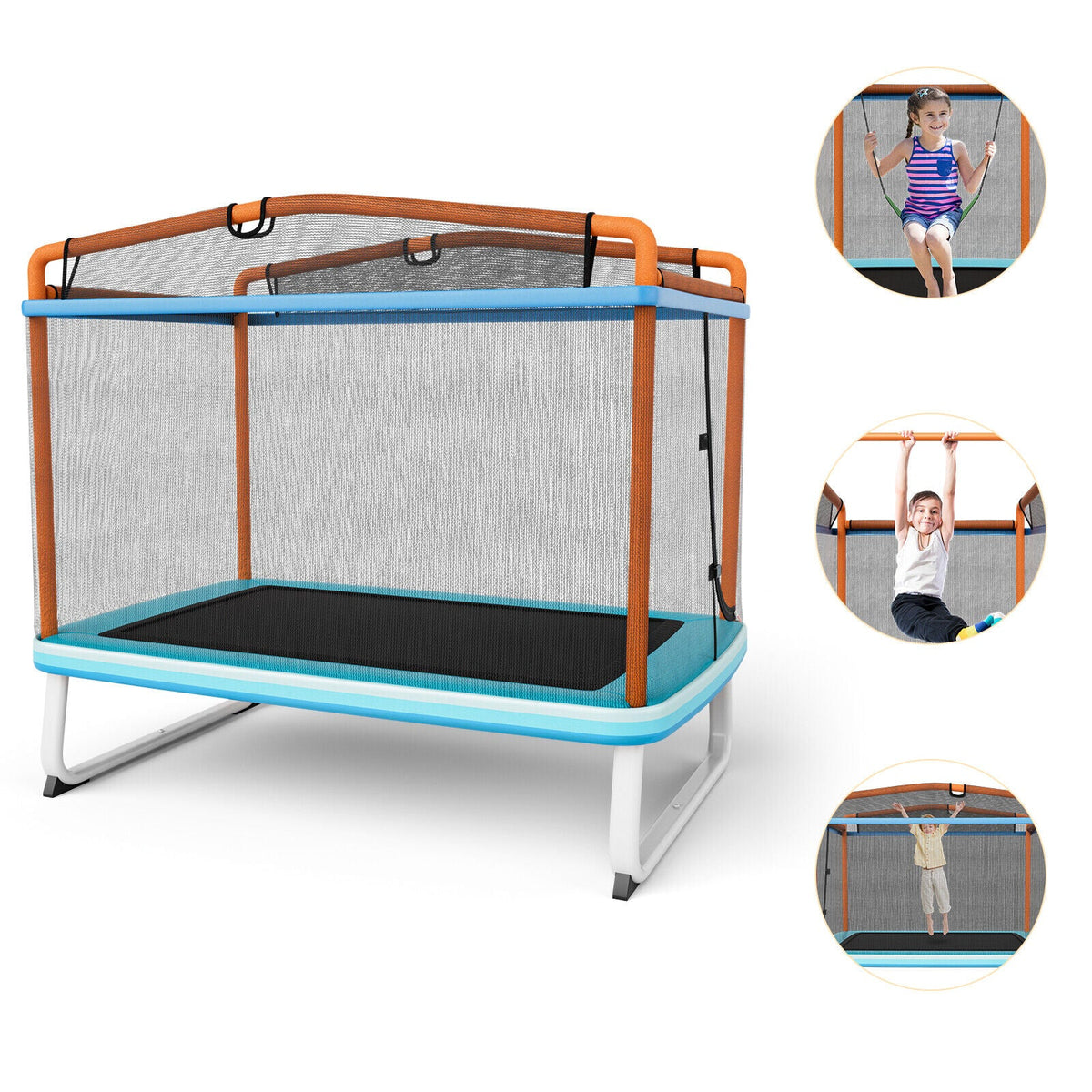 6 Feet Rectangle Trampoline with Swing Horizontal Bar and Safety Net