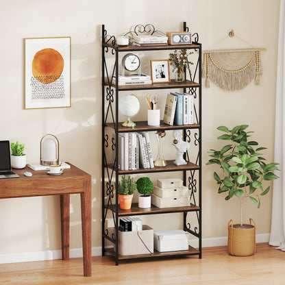 6-Tier Bookshelf Industrial Bookcase with 2 Anti-Tipping Kits and Metal Frame-Rustic Brown