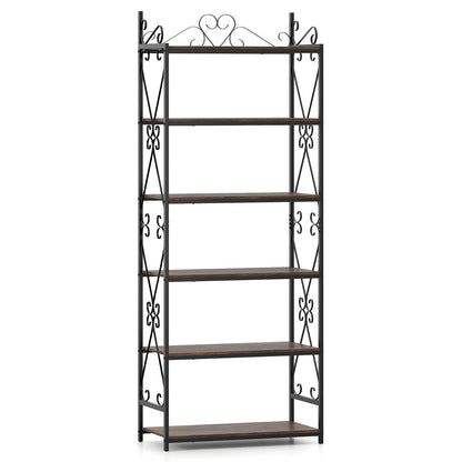 6-Tier Bookshelf Industrial Bookcase with 2 Anti-Tipping Kits and Metal Frame-Rustic Brown