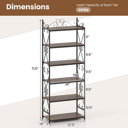 6-Tier Bookshelf Industrial Bookcase with 2 Anti-Tipping Kits and Metal Frame-Rustic Brown