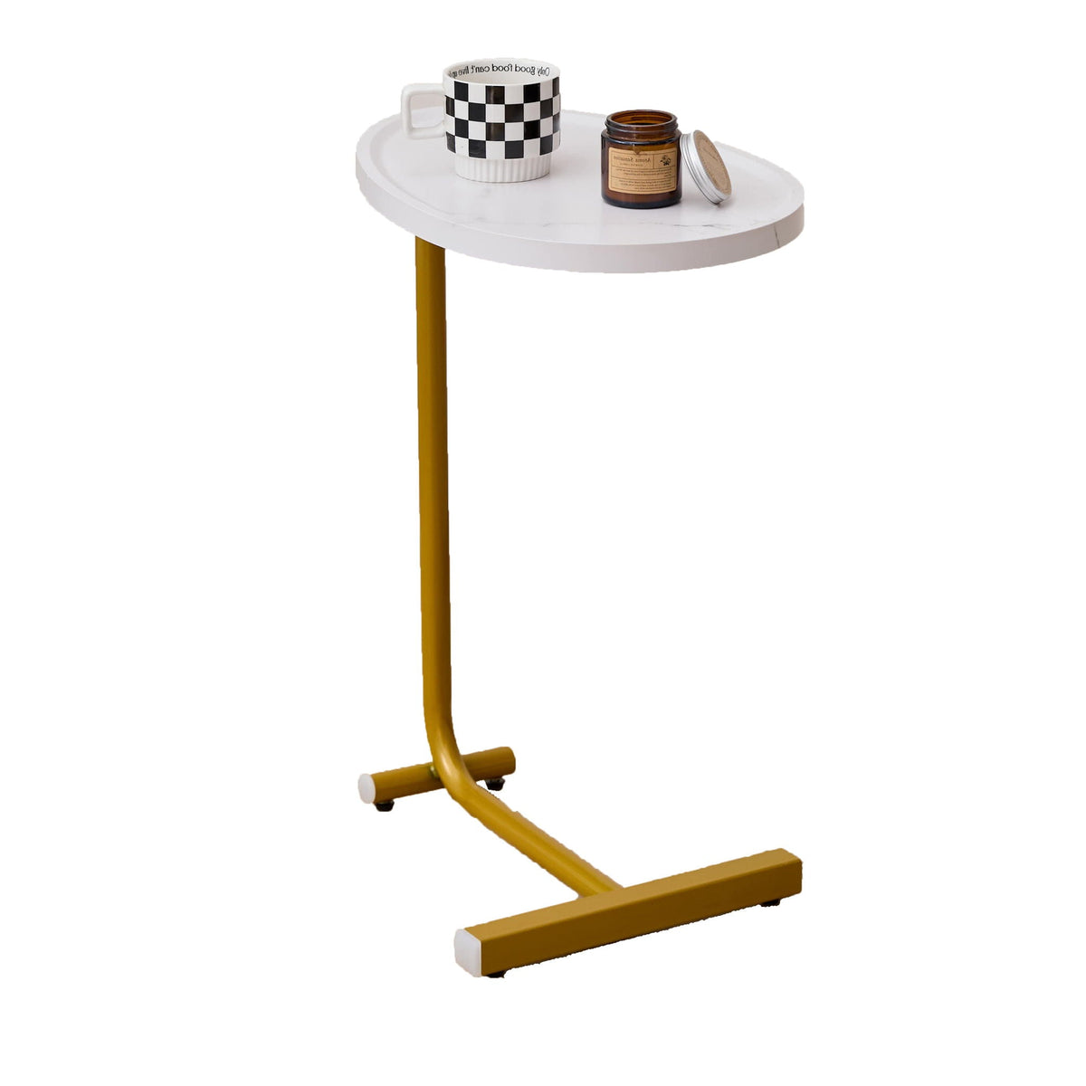C-Shaped Side Table with Durable Metal & Wood - Dark Brown or White