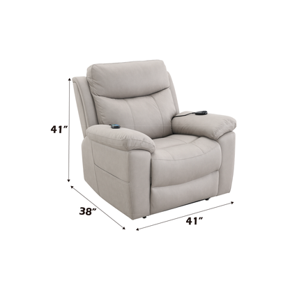Beige Chenille Power Recliner with Lift, Heating & Massage - Beige