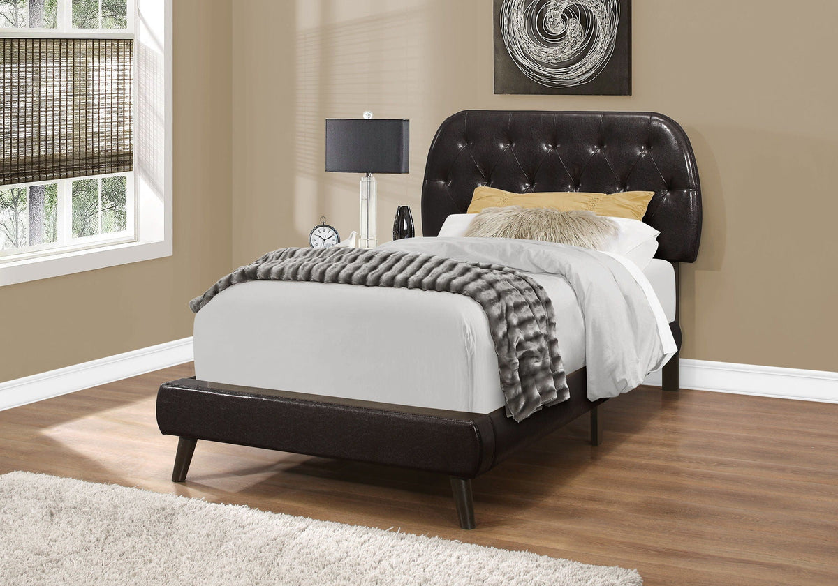 Twin Upholstered Bed with Diamond Tufted Headboard - Dark Brown