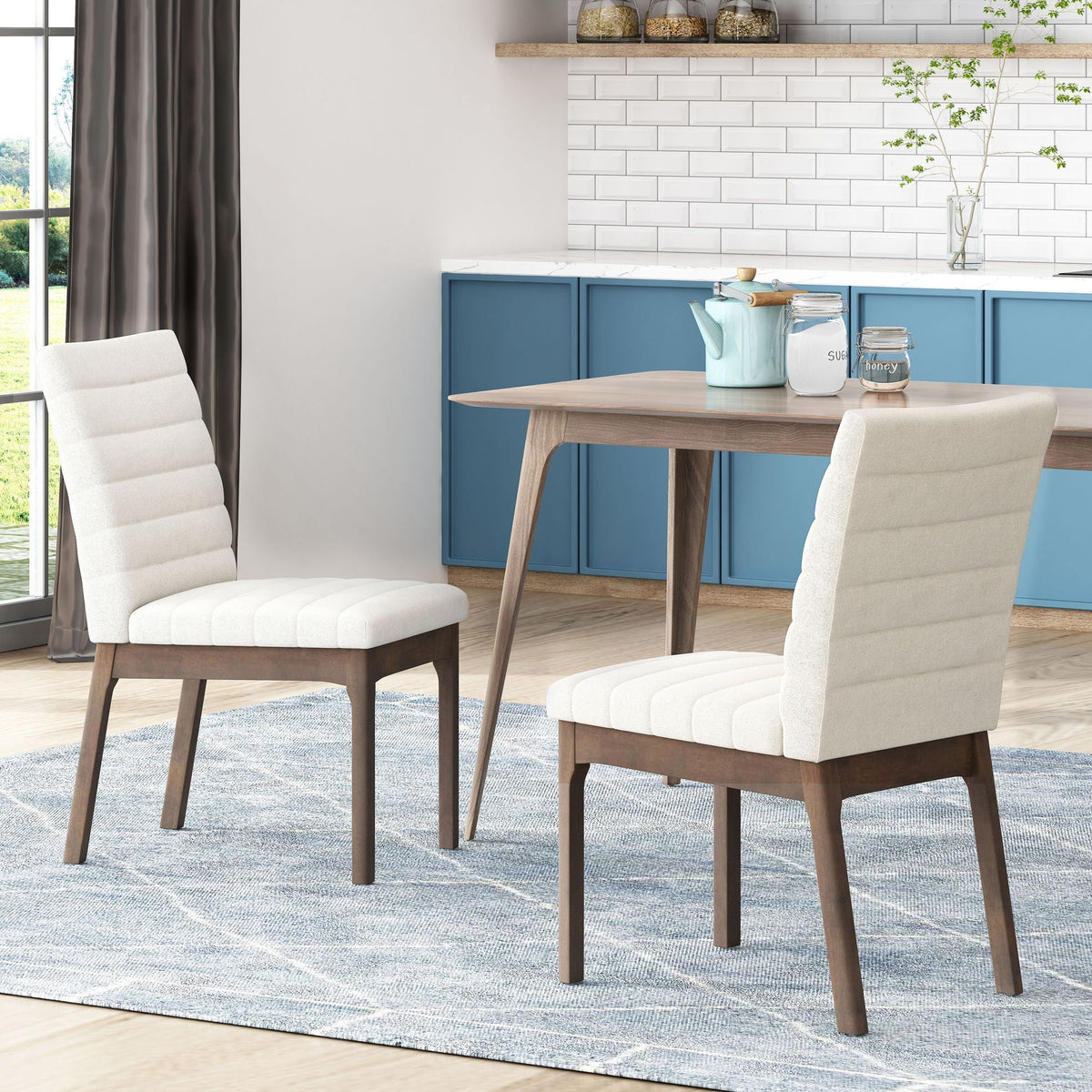 Upholstered Dining Chairs with Rubber Legs - Set of 2