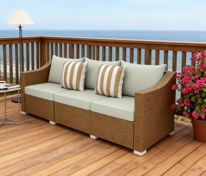 Rattan Wicker Outdoor Sofa with Cushions and Throw Pillows