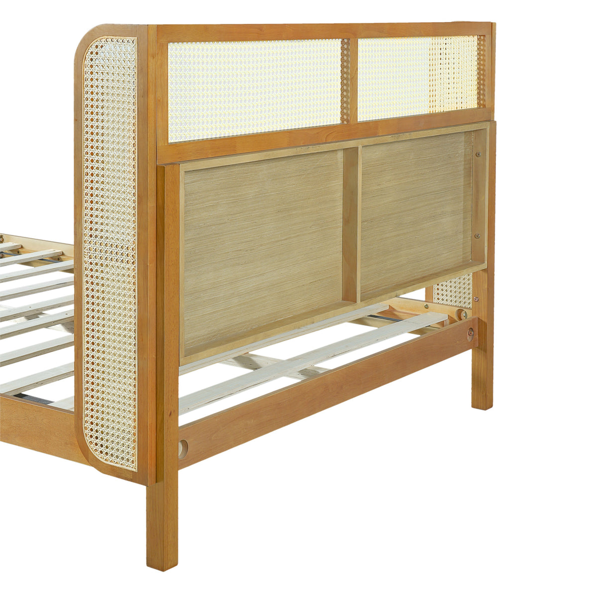 Premium Rubber Wood Platform Queen Bed Frame with Headboard - Natural