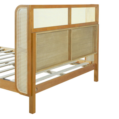 Premium Rubber Wood Platform Queen Bed Frame with Headboard - Natural