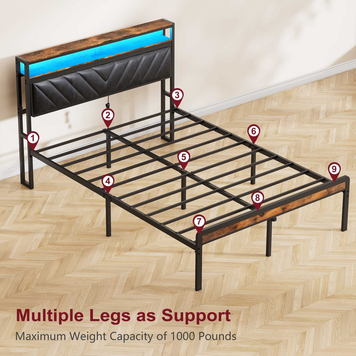 Full Size Metal Platform Bed Frame with Adjustable Upholstered Headboard