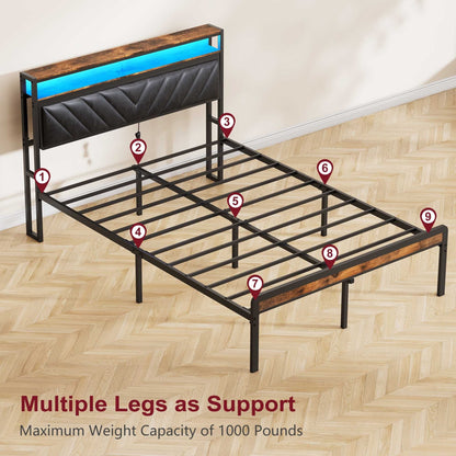 Full Size Metal Platform Bed Frame with Adjustable Upholstered Headboard