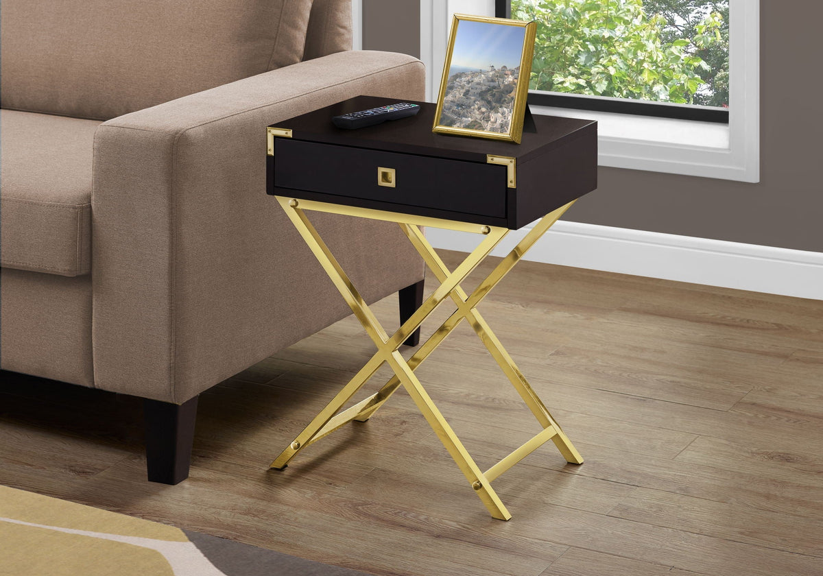 Accent Side Table with Storage Drawer – Metal Frame, Contemporary Design