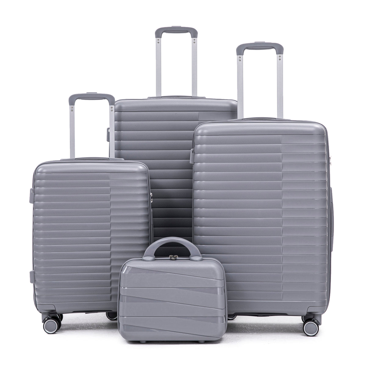 4-Piece Polypropylene Luggage Set with Spinner Wheels and Cosmetic Case - Light Gray
