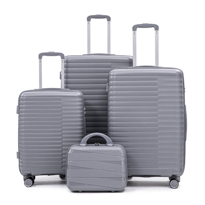 4-Piece Polypropylene Luggage Set with Spinner Wheels and Cosmetic Case - Light Gray