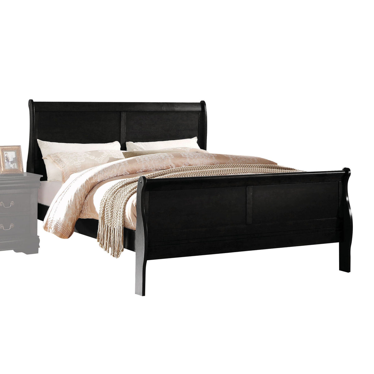 Louis Philippe Sleigh Style Bed with Classic Wood Construction - Multiple Colors