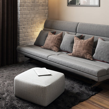 Patterned Grey Melange Square Accent Pouf with Polystyrene Fill - Grey