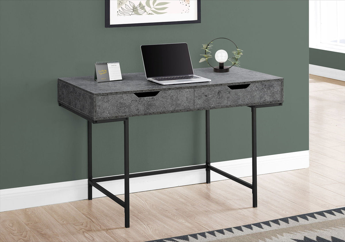 Contemporary Computer Desk with Storage Drawers - Stone-Look Finish