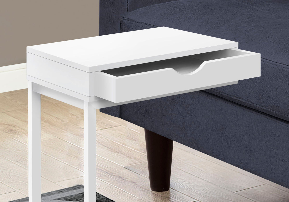 C-Shaped Accent Table with Storage Drawer – Multiple Colors