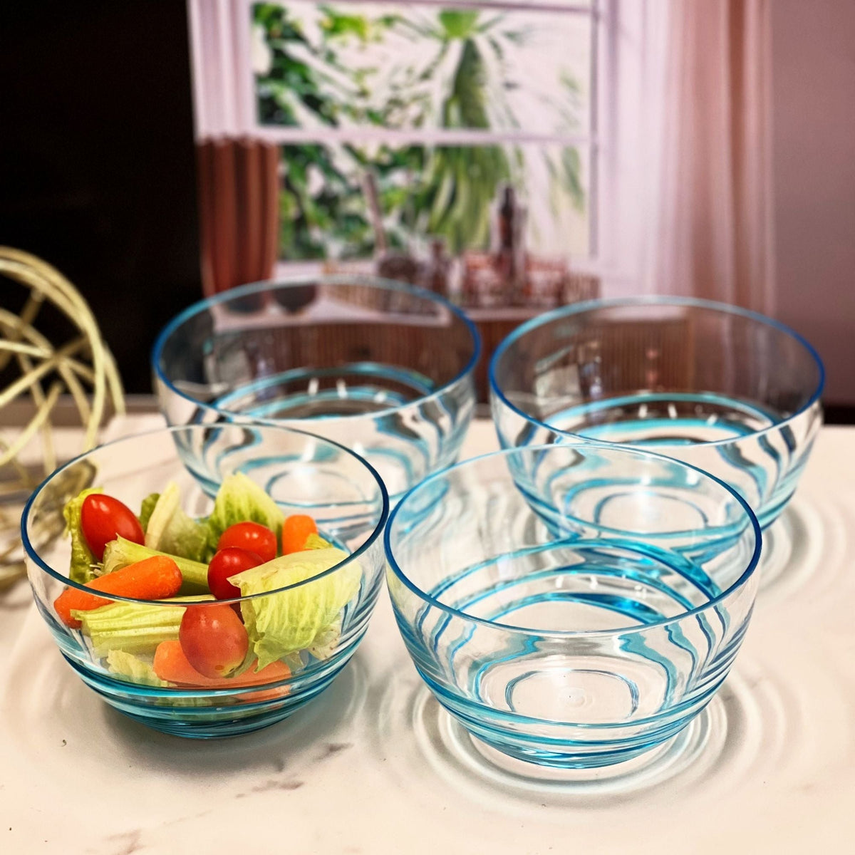 Swirl Acrylic Serving Bowls with Unbreakable Design - Light Blue or White