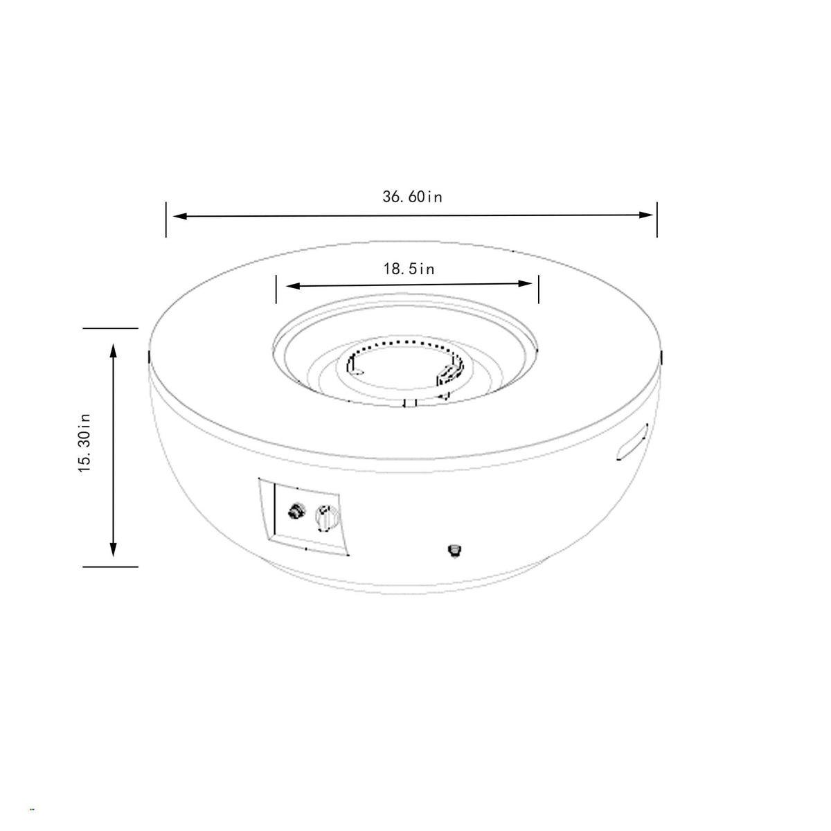 36'' Propane Gas Fire Pit Table with 50,000 BTU Burner - Grey