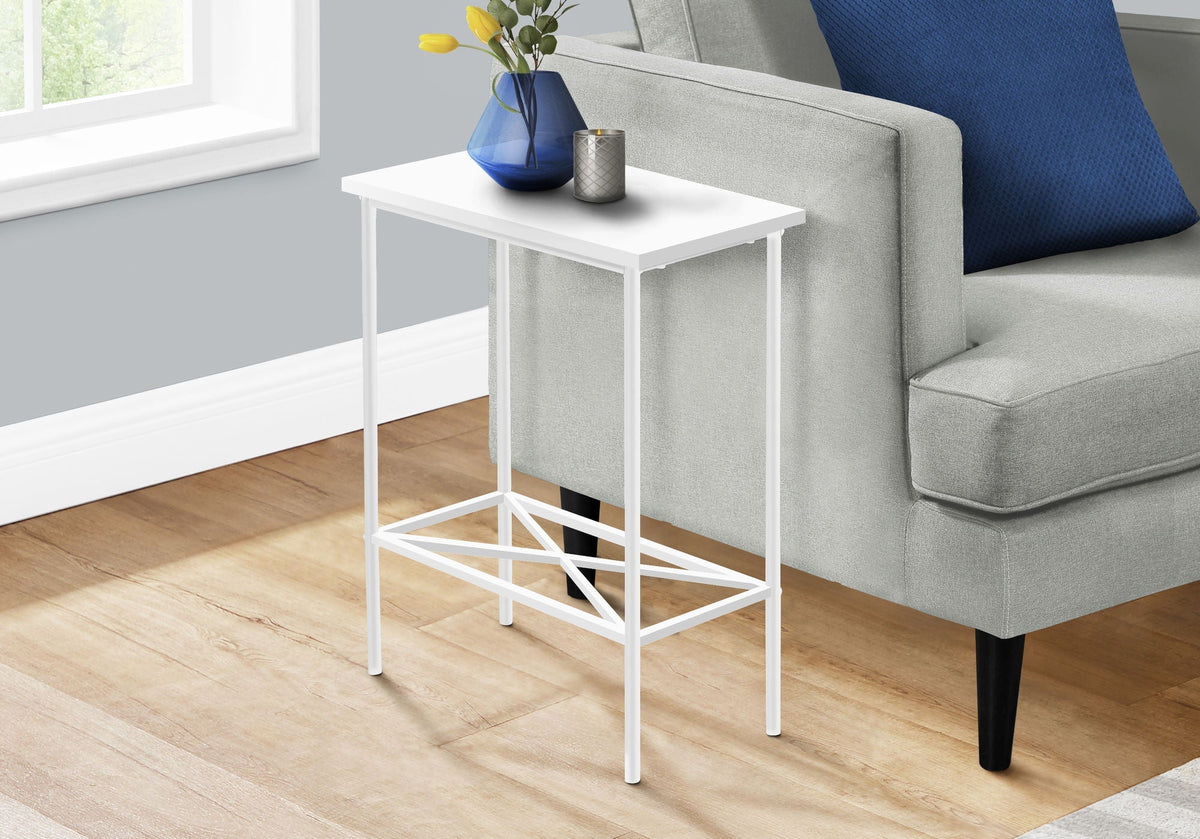 Narrow 2-Tier Accent Side Table with Metal Base - White