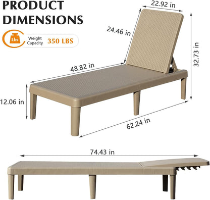 Pool Lounge Chairs Set of 2 with Adjustable Backrest - White Resin