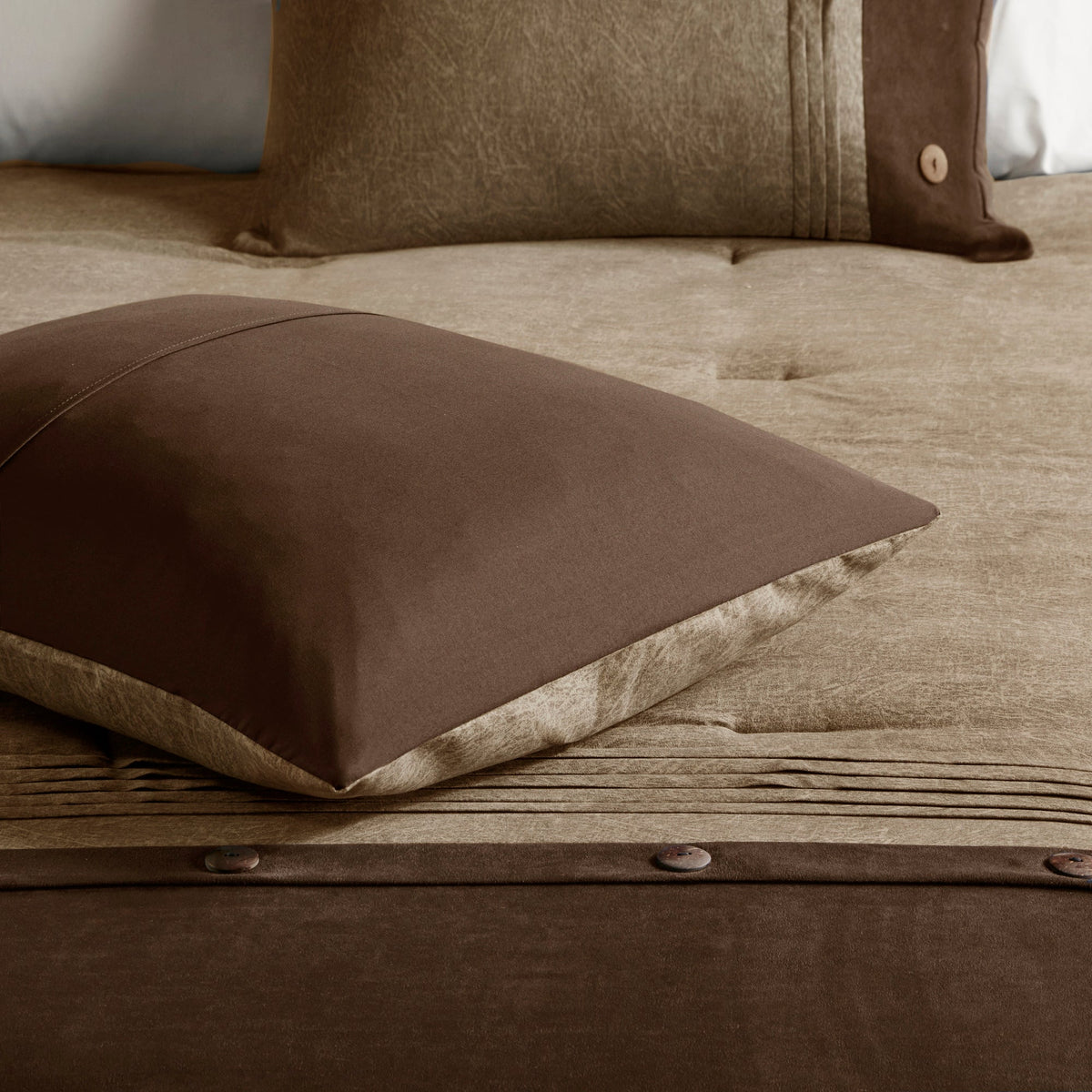 Brown Faux Suede 7 Piece Comforter Set with Decorative Pillows - King