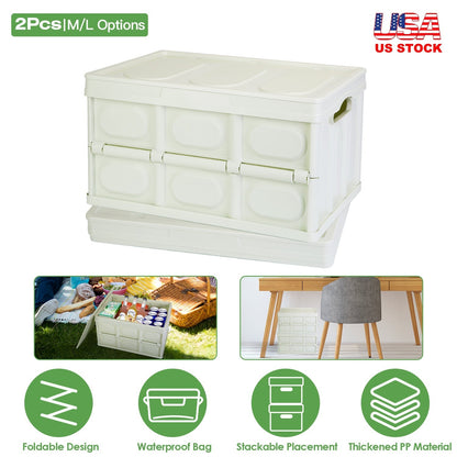 2Pcs 30L Collapsible Storage Bins With Dustproof Lid Waterproof Interior Bag Handle Stackable Storage Box Container Utility Organizer Crate For Campin