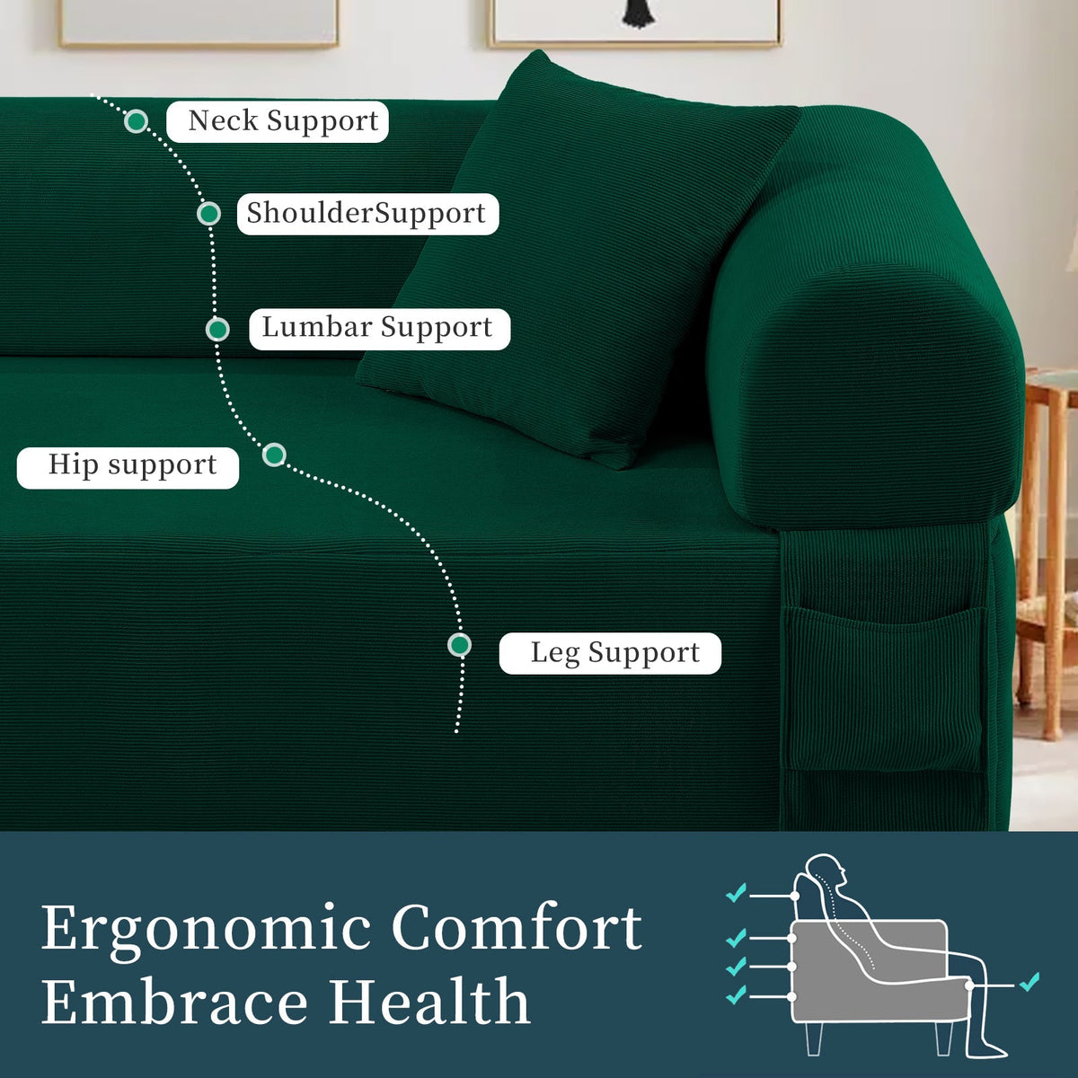 Spring Sofa with High-Quality Fabric - Green