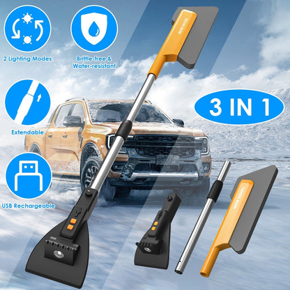 3 In 1 Car Snow Removal Shovel with Lights Car Snow Removal Tool Telescopic Windshield Ice Scraper Snow Brush Shovel
