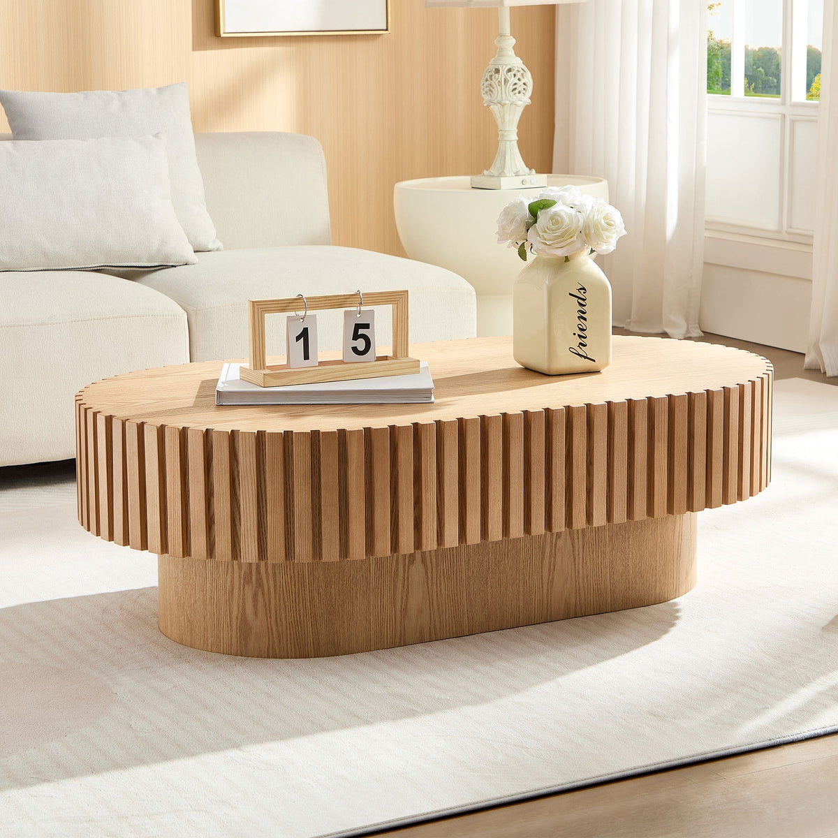 43.7 Inch Modern Handcrafted Drum Coffee Table