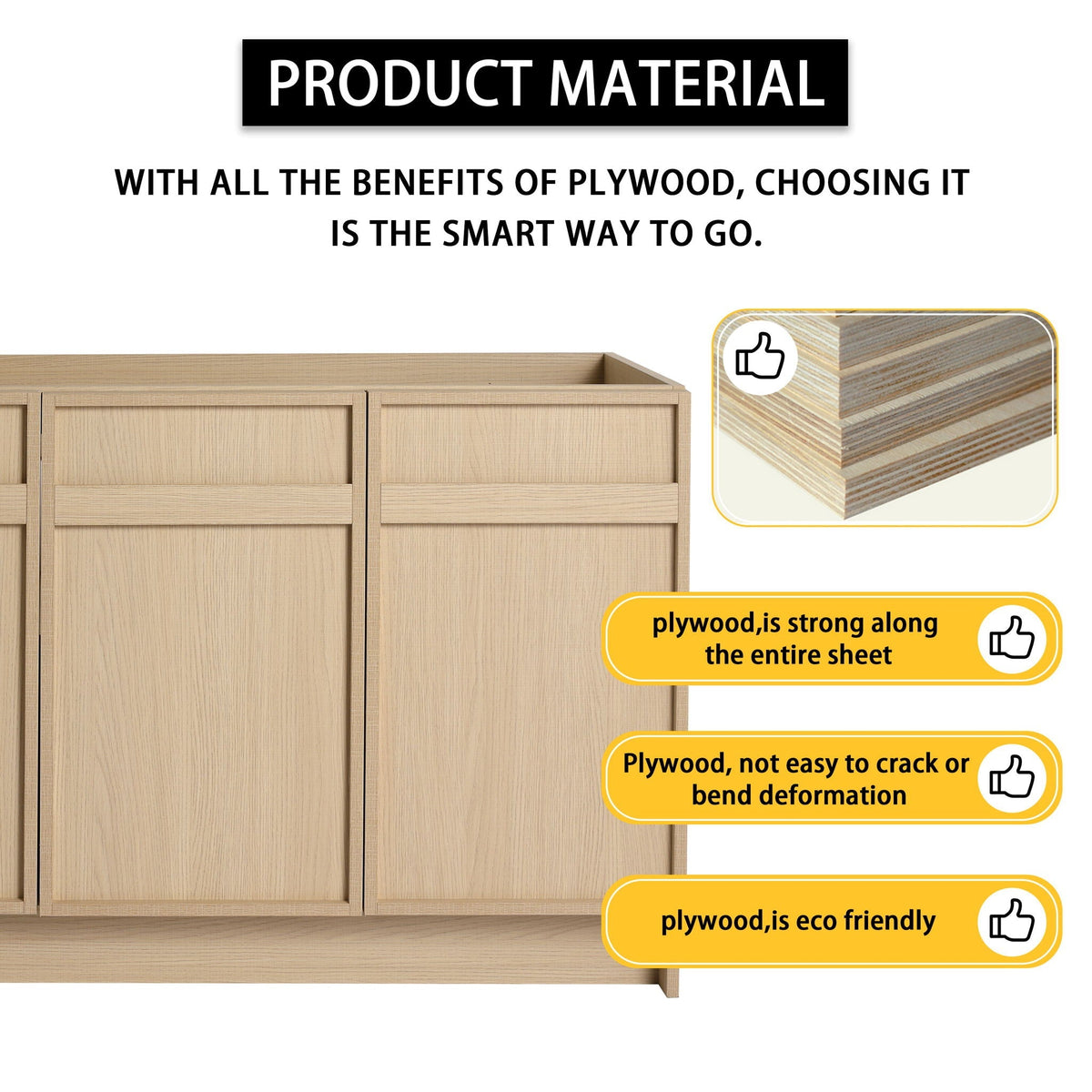 Modern Freestanding Bathroom Vanity with Soft Close Cabinet Doors - Light Brown