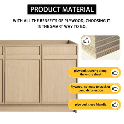 Modern Freestanding Bathroom Vanity with Soft Close Cabinet Doors - Light Brown