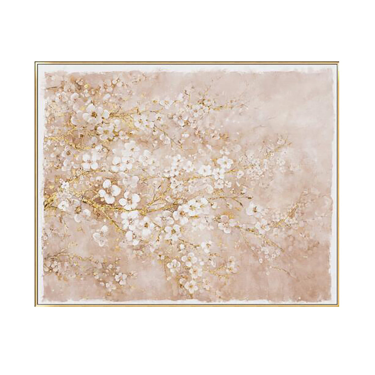 Hand-Painted Cherry Blossom Canvas Wall Art with Subtle Gold Accents - Multicolor