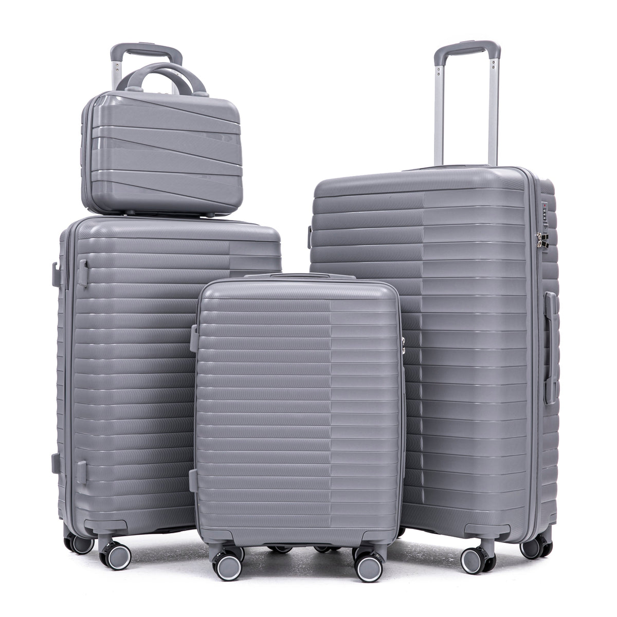 4-Piece Polypropylene Luggage Set with Spinner Wheels and Cosmetic Case - Light Gray
