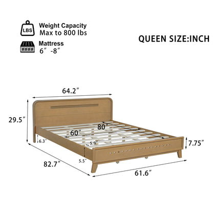 Pine Solid Wood Queen Size Bed in Rustic Yellow