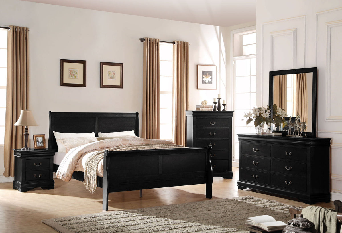 Louis Philippe Sleigh Style Bed with Classic Wood Construction - Multiple Colors
