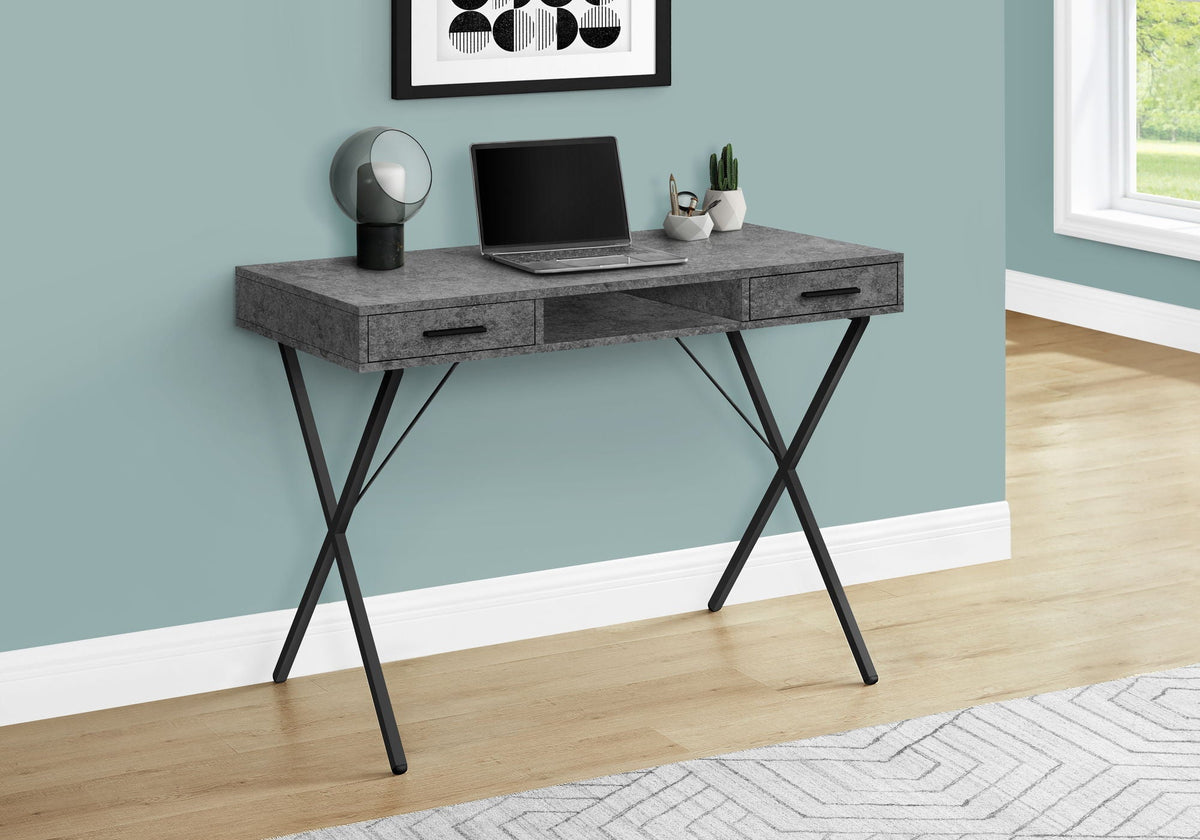 Contemporary Computer Desk with Storage Drawers - Metal & Wood