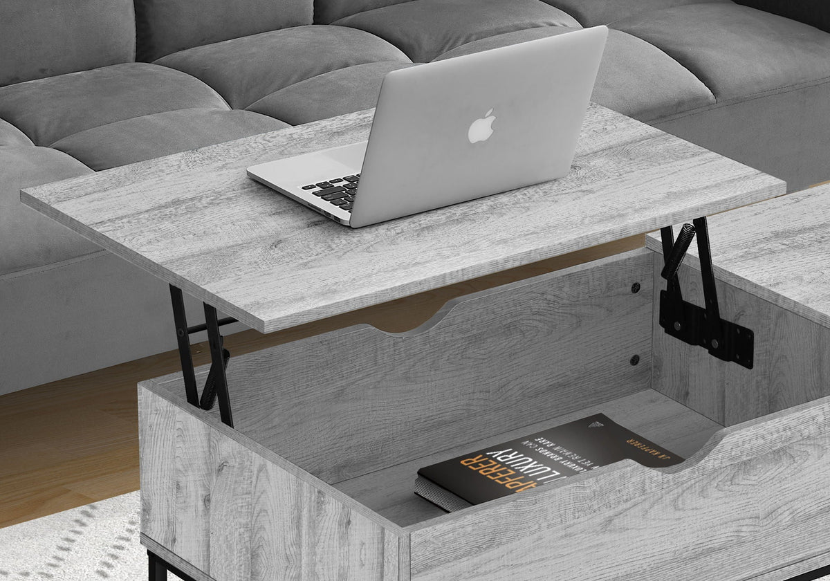 Lift-Top Coffee Table with Hidden Storage - Light Brown or Gray