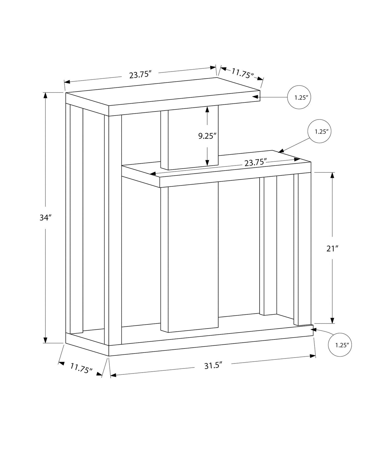 Accent Console Table for Entryway with Three-Tier Shelves - Light Brown
