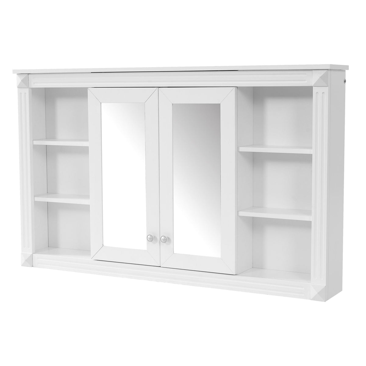 Wall-Mounted Mirror Cabinet with Adjustable Shelf and Open Shelves - White or Blue