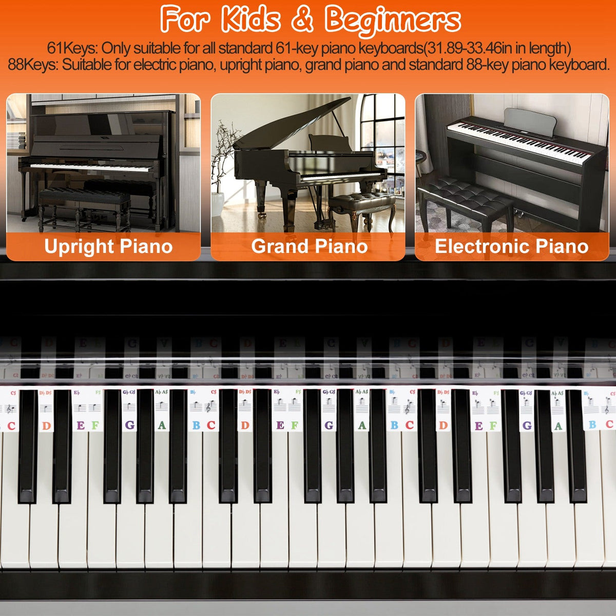 GBruno 88-Key Piano Keyboard Stickers