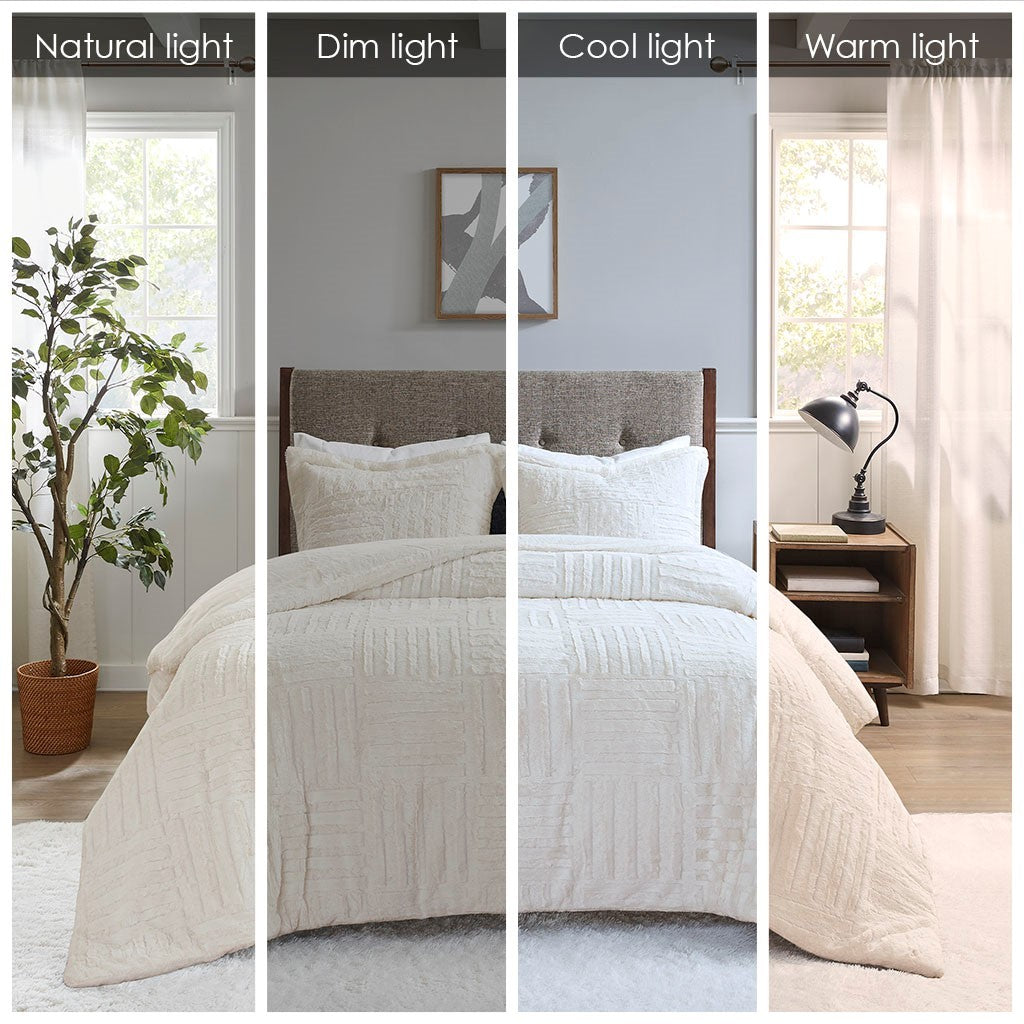 Ivory Fur Down Alternative Comforter Mini Set with Hypoallergenic Filling