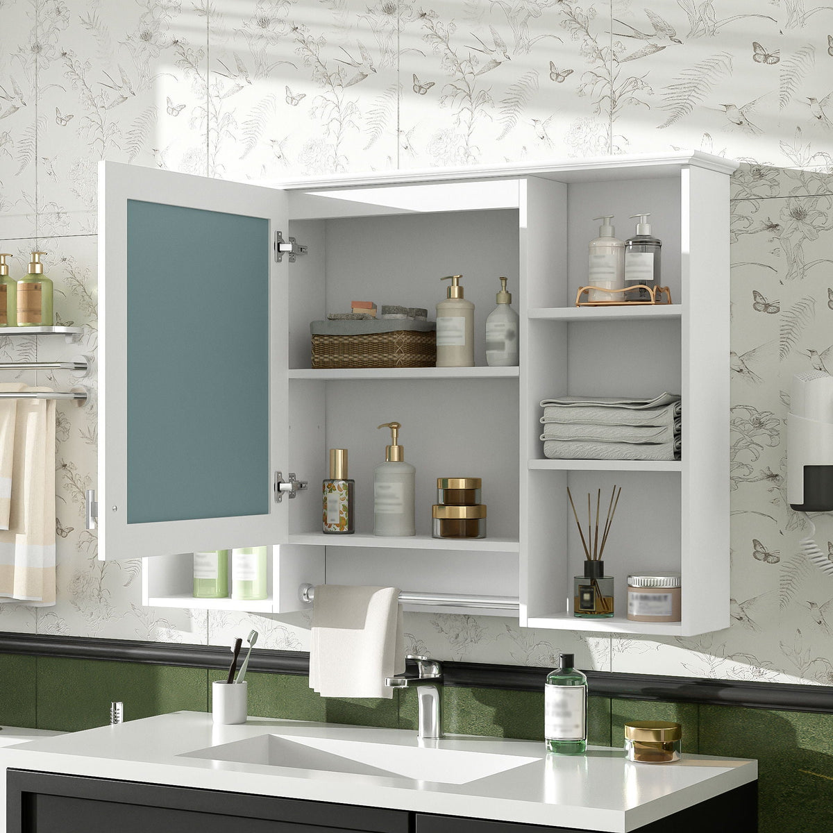 3-in-1 Modern Bathroom Mirror Cabinet with Adjustable Shelf - White or Black